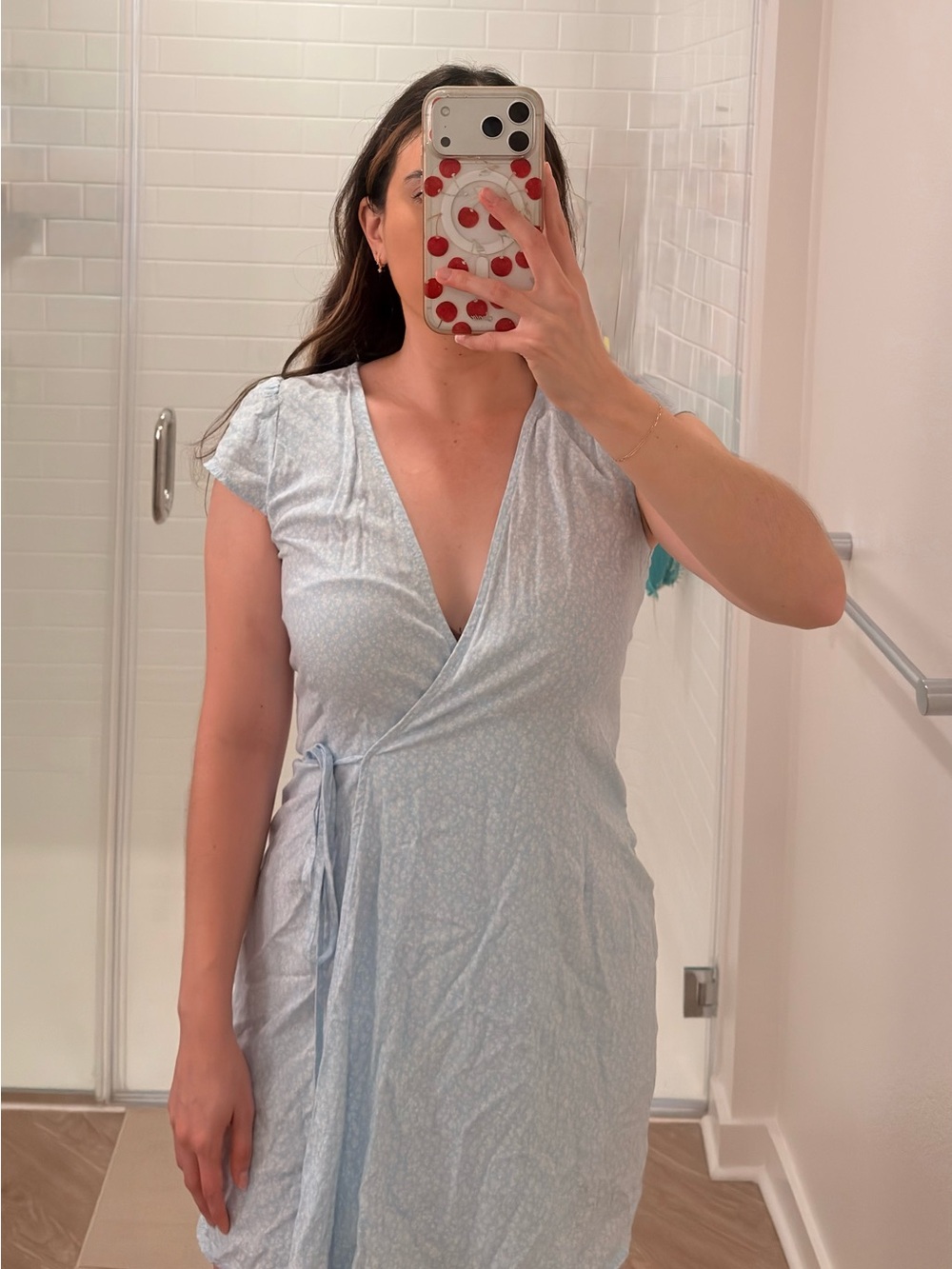 John Galt Light Blue Wrap Dress with Cap Sleeves